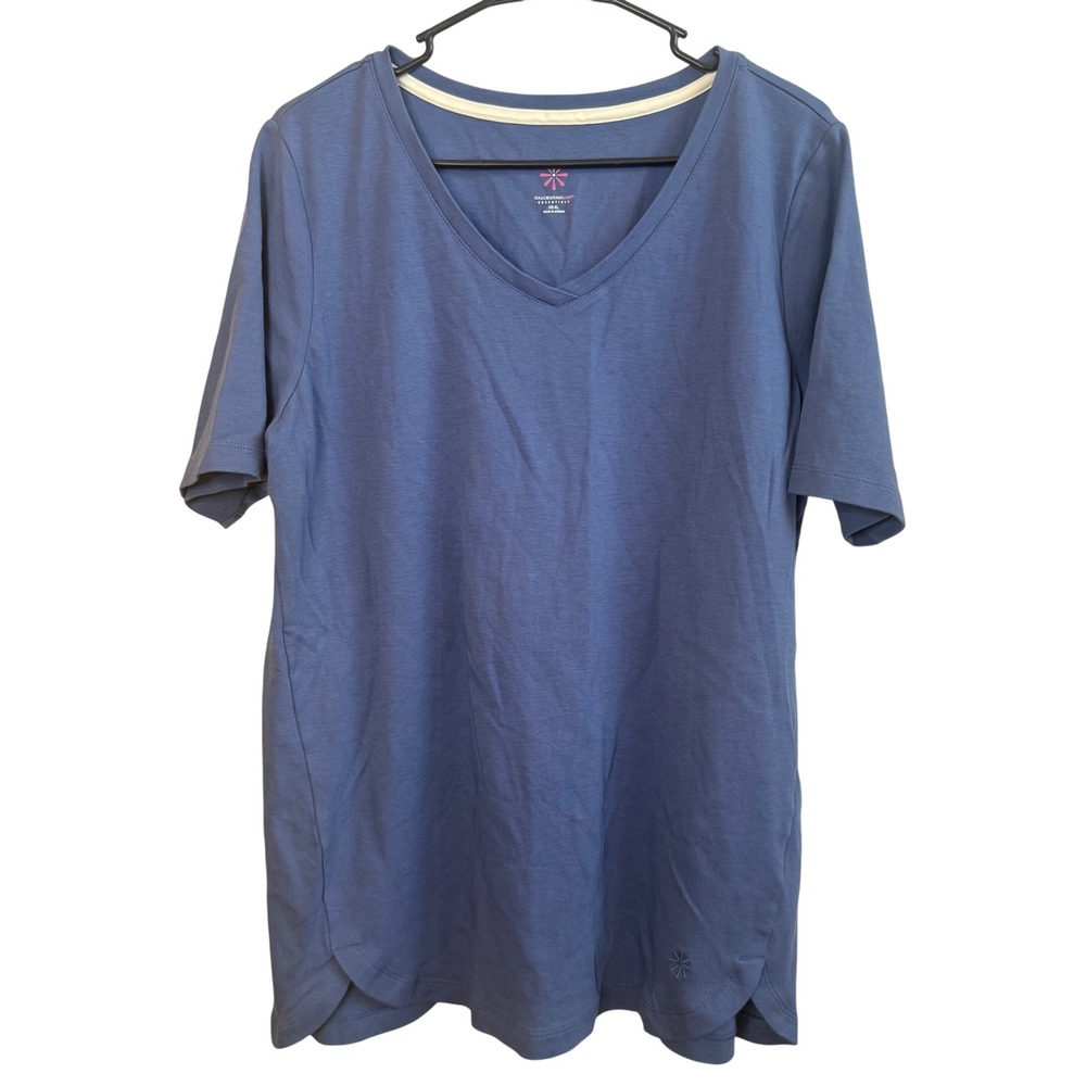 Isaac Mizrahi Live Essentials Blue V-Neck T-Shirt XL Short Sleeve Curved Hem